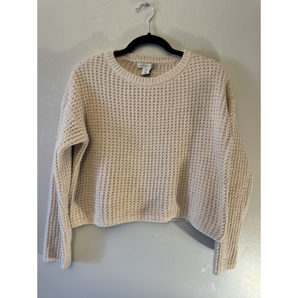 Cropped LadiesXS Waffle‎ Knit Cream Sweater